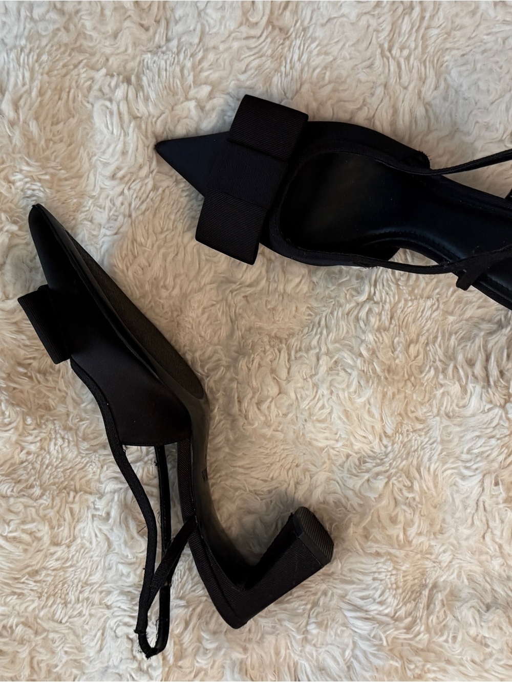 Zara Black Pointed Toe Bow Slingback Heels - Picture 4 of 6